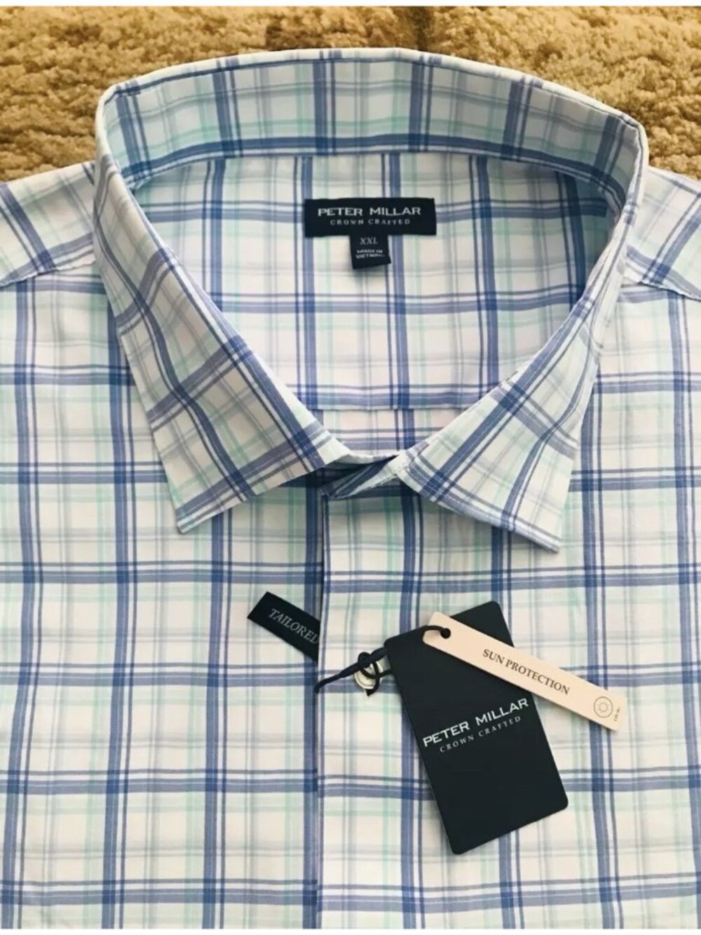 Peter Millar Crown Crafted Button Shirt Size XL Plaid Blue Green NWT $200.00